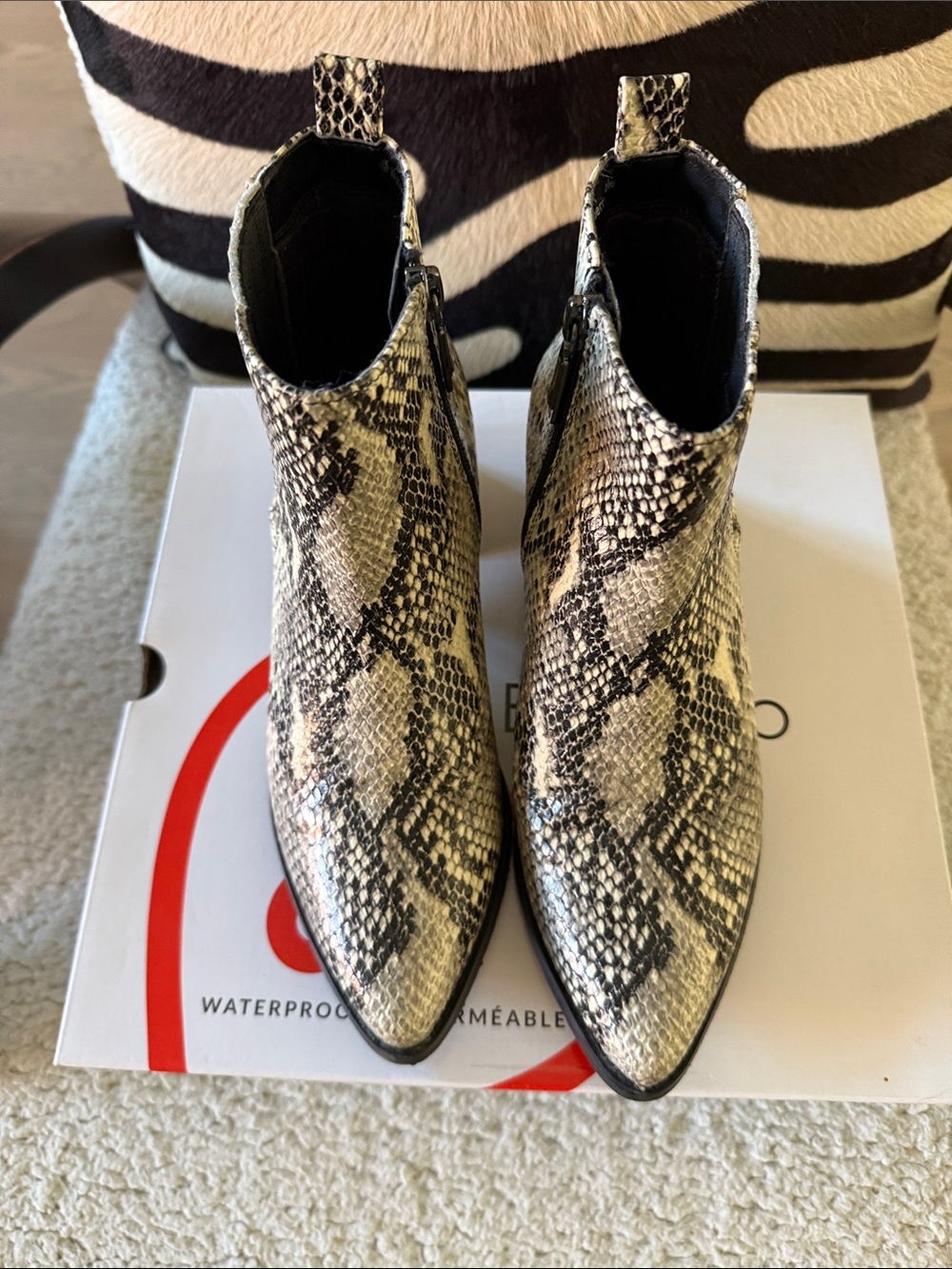 Blondo Snake-Print Pointed Ankle Booties